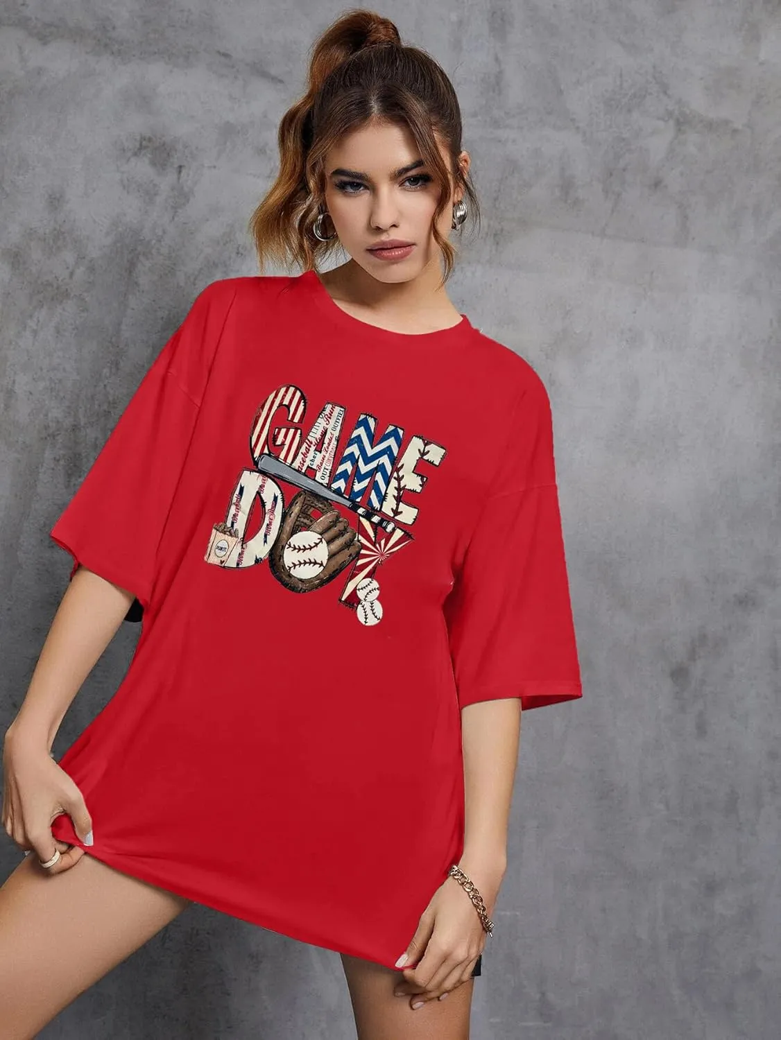 Baseball Shirt Women Oversized Baseball Game Day Tops Baseball Mom Letter Printed Tees
