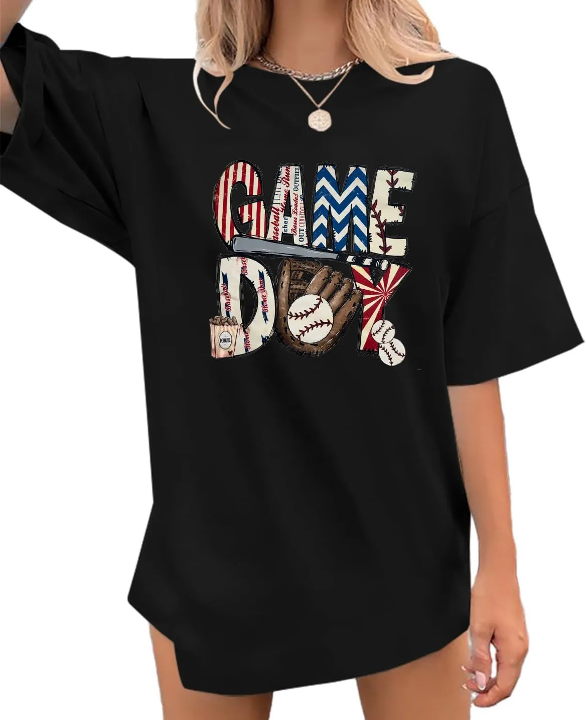 Baseball Shirt Women Oversized Baseball Game Day Tops Baseball Mom Letter Printed Tees