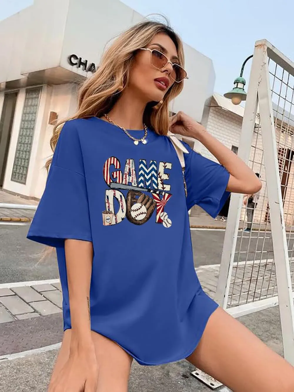 Baseball Shirt Women Oversized Baseball Game Day Tops Baseball Mom Letter Printed Tees