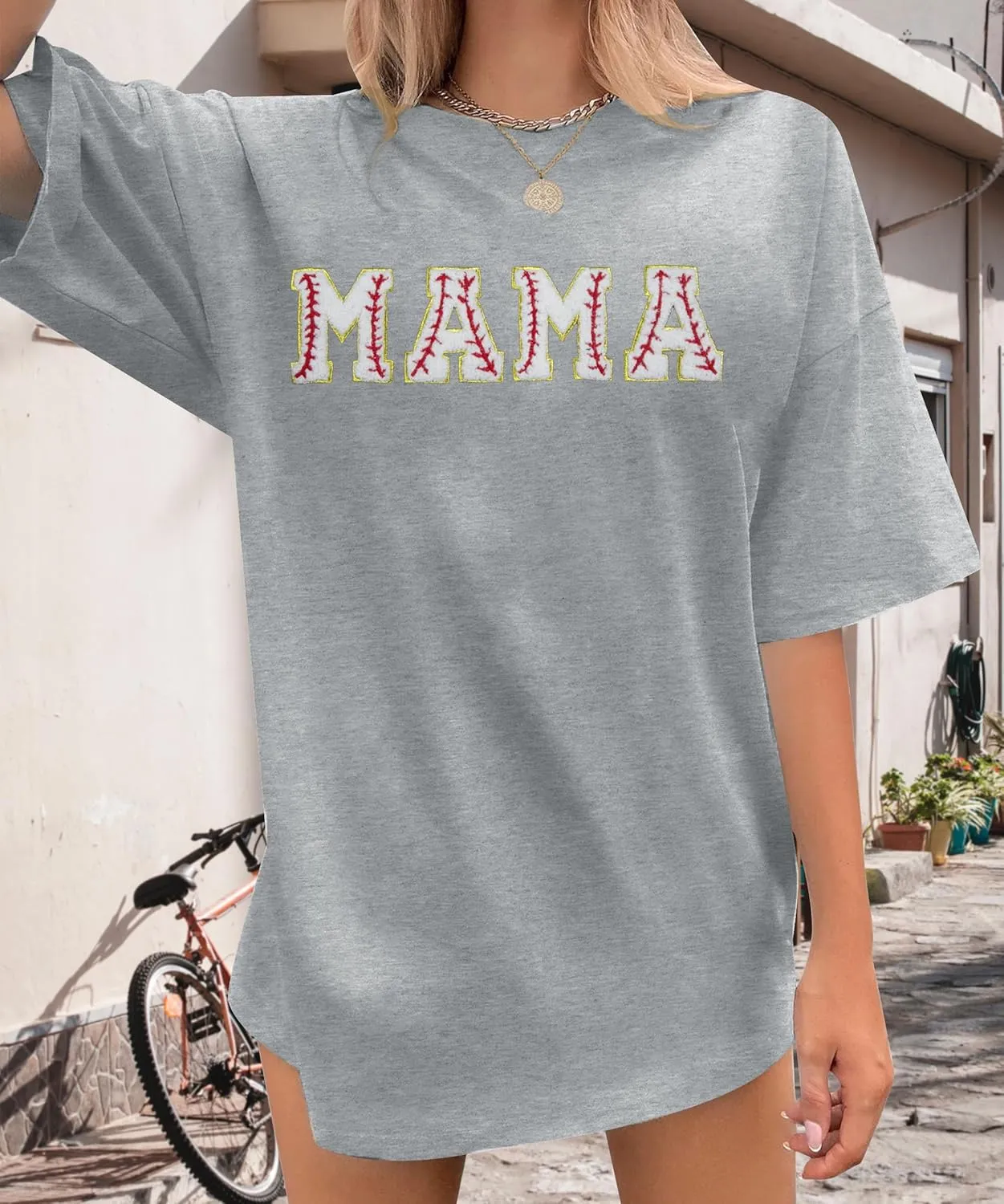 Baseball Shirt Women Oversized Baseball Mom Tops Chenille Baseball Letter Printed Tees Baseball Mama Gift Blouse