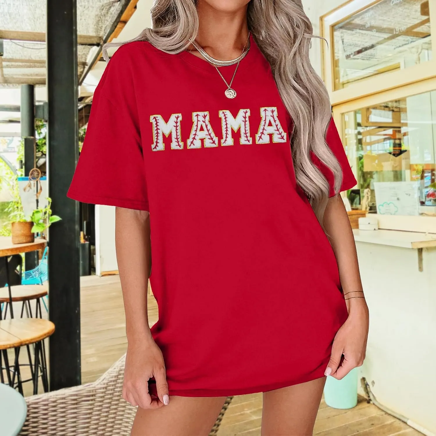 Baseball Shirt Women Oversized Baseball Mom Tops Chenille Baseball Letter Printed Tees Baseball Mama Gift Blouse