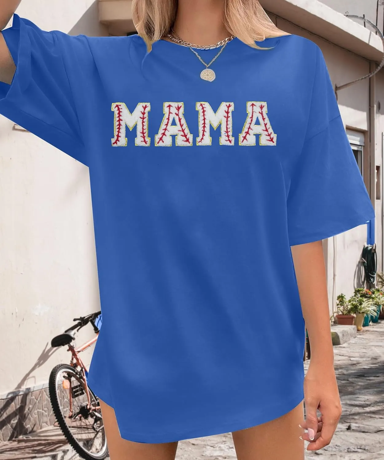 Baseball Shirt Women Oversized Baseball Mom Tops Chenille Baseball Letter Printed Tees Baseball Mama Gift Blouse