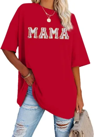 Baseball Shirt Women Oversized Baseball Mom Tops Chenille Baseball Letter Printed Tees Baseball Mama Gift Blouse