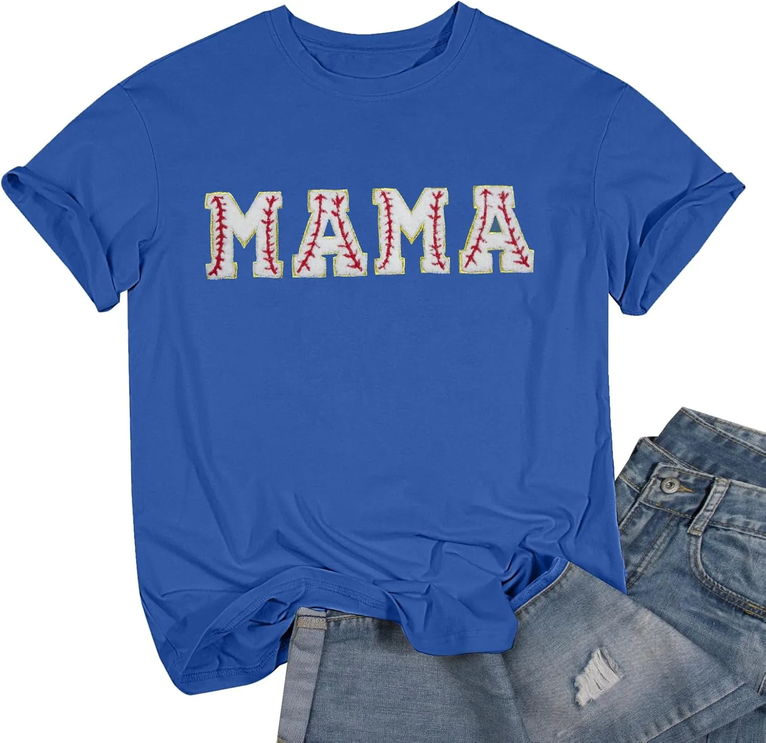 Baseball Shirt Women Oversized Baseball Mom Tops Chenille Baseball Letter Printed Tees Baseball Mama Gift Blouse
