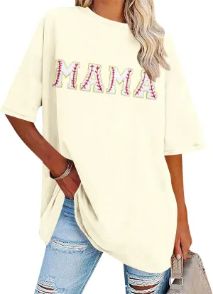 Baseball Shirt Women Oversized Baseball Mom Tops Chenille Baseball Letter Printed Tees Baseball Mama Gift Blouse