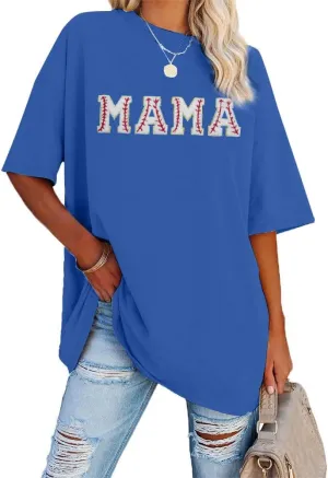 Baseball Shirt Women Oversized Baseball Mom Tops Chenille Baseball Letter Printed Tees Baseball Mama Gift Blouse