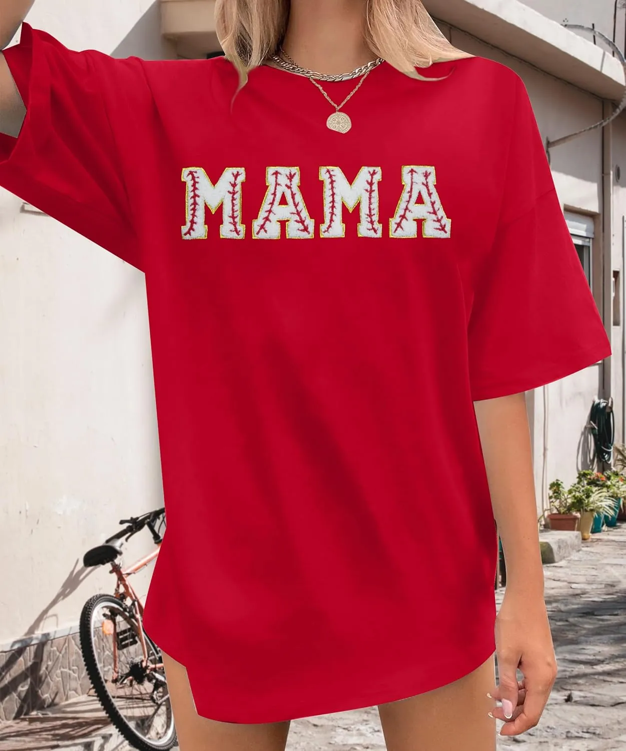 Baseball Shirt Women Oversized Baseball Mom Tops Chenille Baseball Letter Printed Tees Baseball Mama Gift Blouse