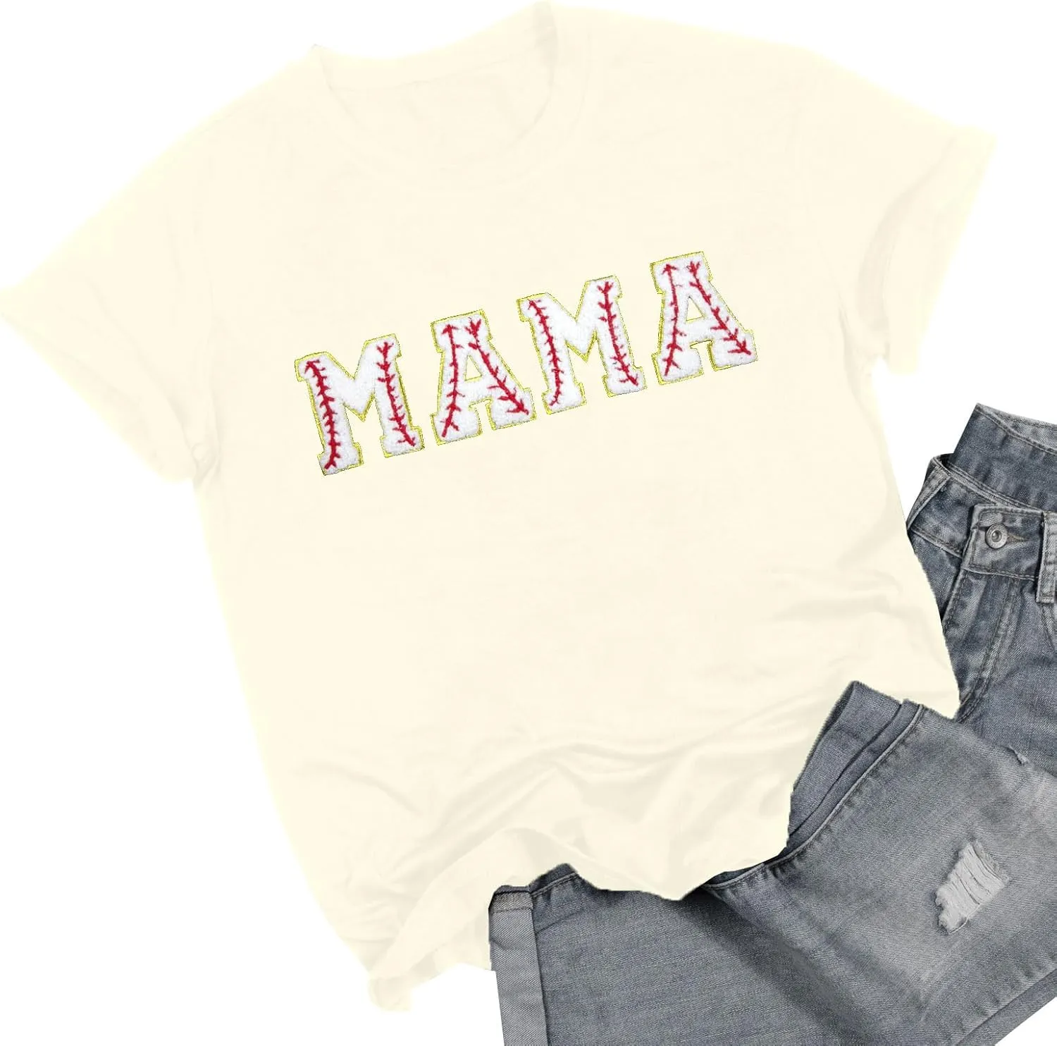 Baseball Shirt Women Oversized Baseball Mom Tops Chenille Baseball Letter Printed Tees Baseball Mama Gift Blouse