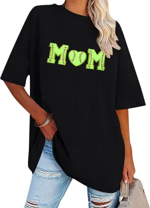 Baseball Shirt Women Oversized Baseball Mom Tops Chenille Baseball Letter Printed Tees Baseball Mama Gift Blouse