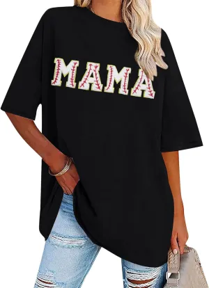Baseball Shirt Women Oversized Baseball Mom Tops Chenille Baseball Letter Printed Tees Baseball Mama Gift Blouse