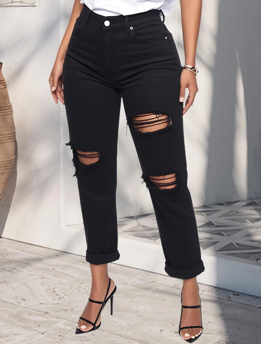 BessCops Women's Boyfriend Jeans Stretchy Ripped Distressed Denim Mom Jean Pants