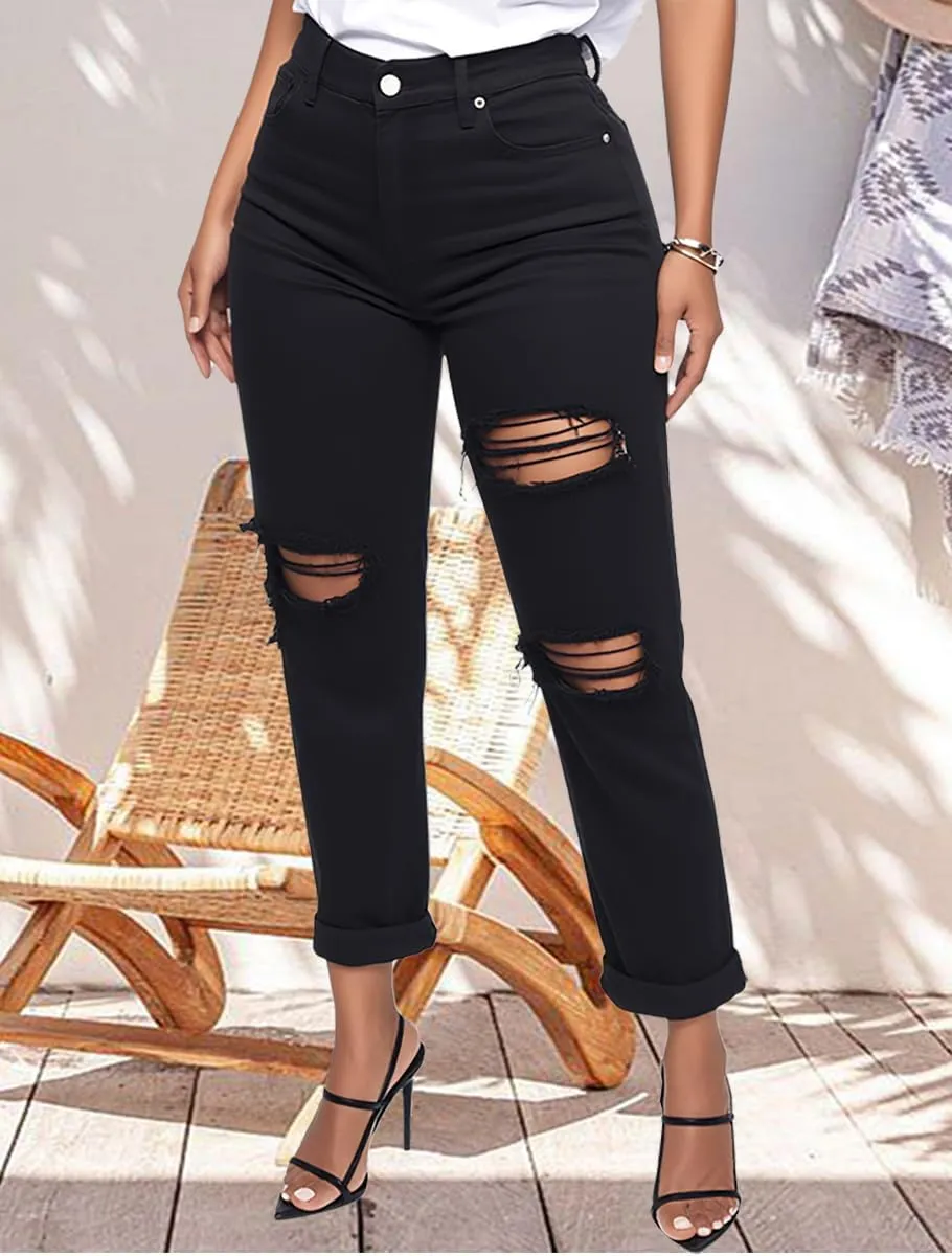 BessCops Women's Boyfriend Jeans Stretchy Ripped Distressed Denim Mom Jean Pants