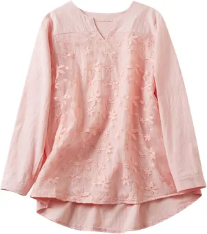 Boho Embroidered Tops for Women 2025 Cotton Linen Peasant Blouses Summer Lantern Sleeve Bohemian Shirts Tees Tunics