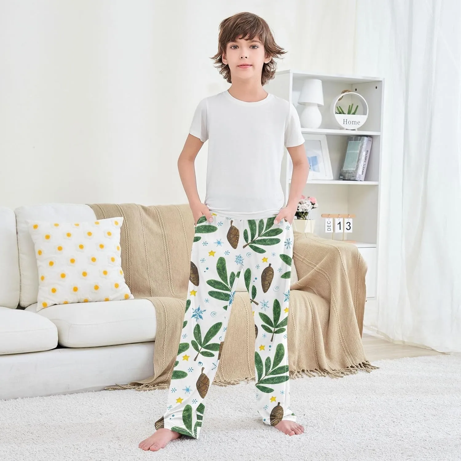 Boys' Pants Plants Snowflake Star Christmas Long Bottoms Jogger Pants Elastic Waist Trousers with Pockets S-XL