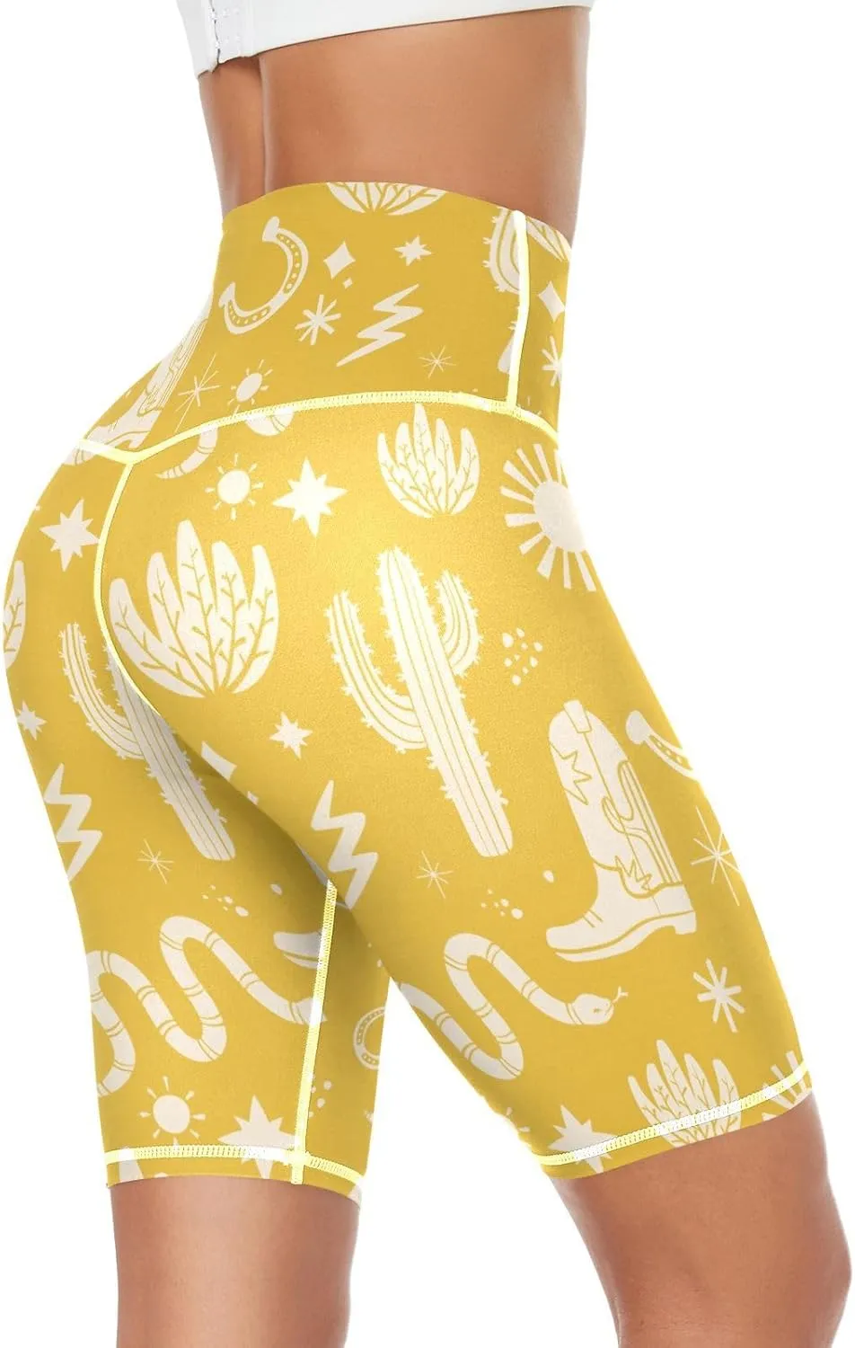 Cactus Yellow Printed Yoga Leggings for Women Activewear Womens Leggings High Waist Tummy Control X-Small