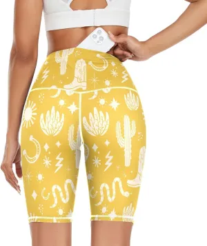 Cactus Yellow Printed Yoga Leggings for Women Activewear Womens Leggings High Waist Tummy Control X-Small