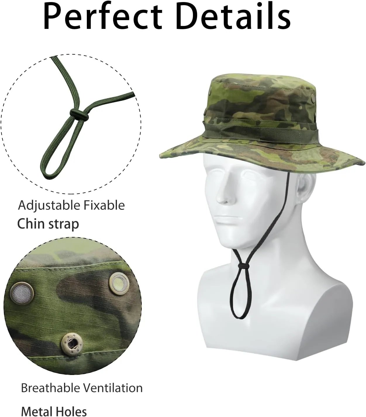 Camo Boonie Hat for Men Women, Military Tactical Wide Brim Bucket Hats, UPF50  Jungle Sun Hats for Fishing Hunting Safari