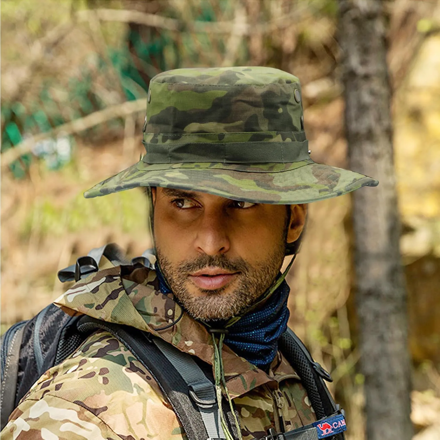 Camo Boonie Hat for Men Women, Military Tactical Wide Brim Bucket Hats, UPF50  Jungle Sun Hats for Fishing Hunting Safari