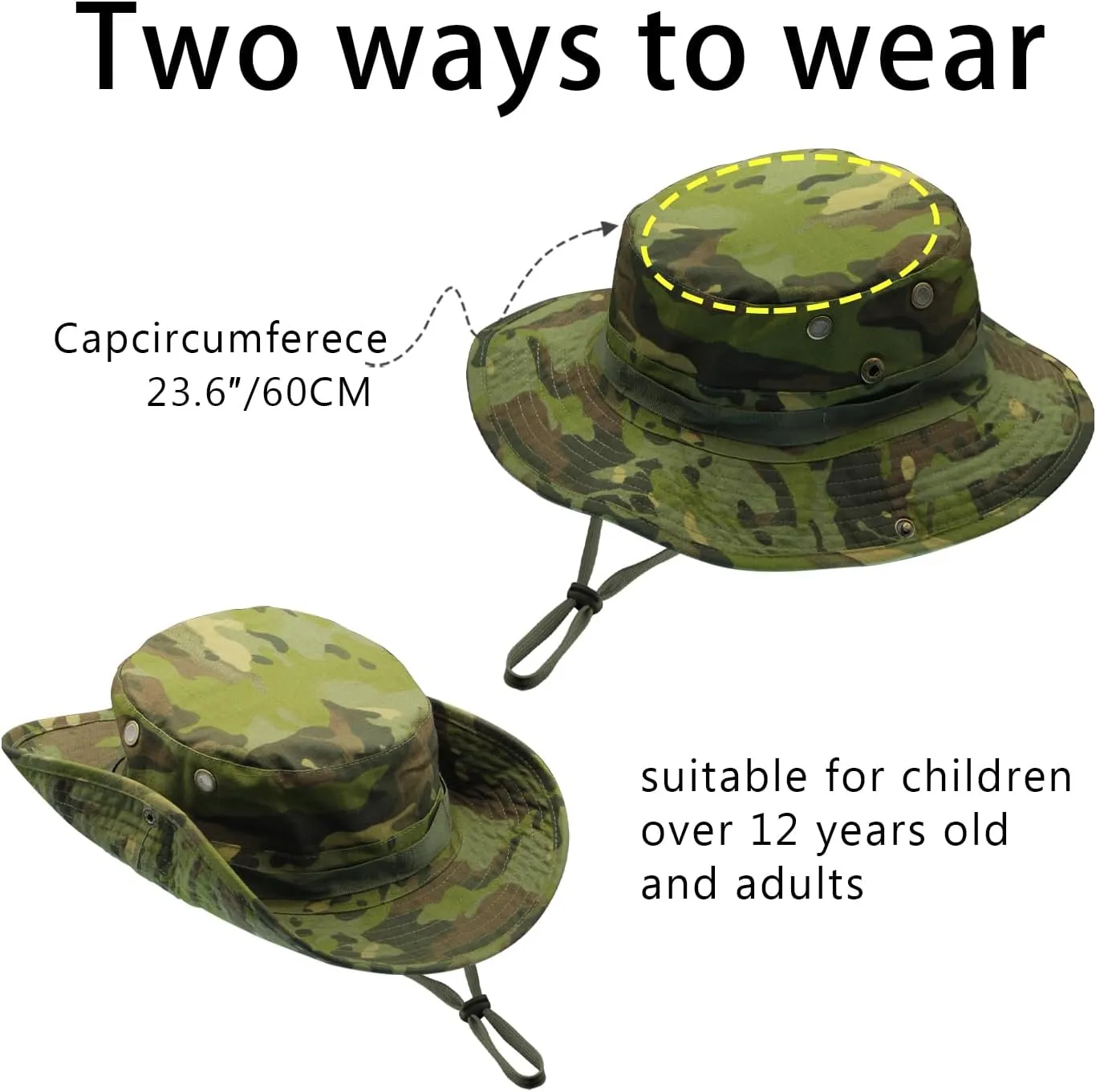 Camo Boonie Hat for Men Women, Military Tactical Wide Brim Bucket Hats, UPF50  Jungle Sun Hats for Fishing Hunting Safari