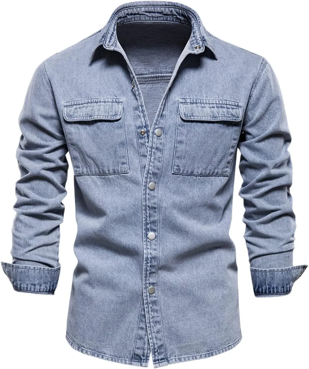 chouyatou Men's Casual Long Sleeve Button Up Cowboy Weatern Distressed Denim Work Shirt