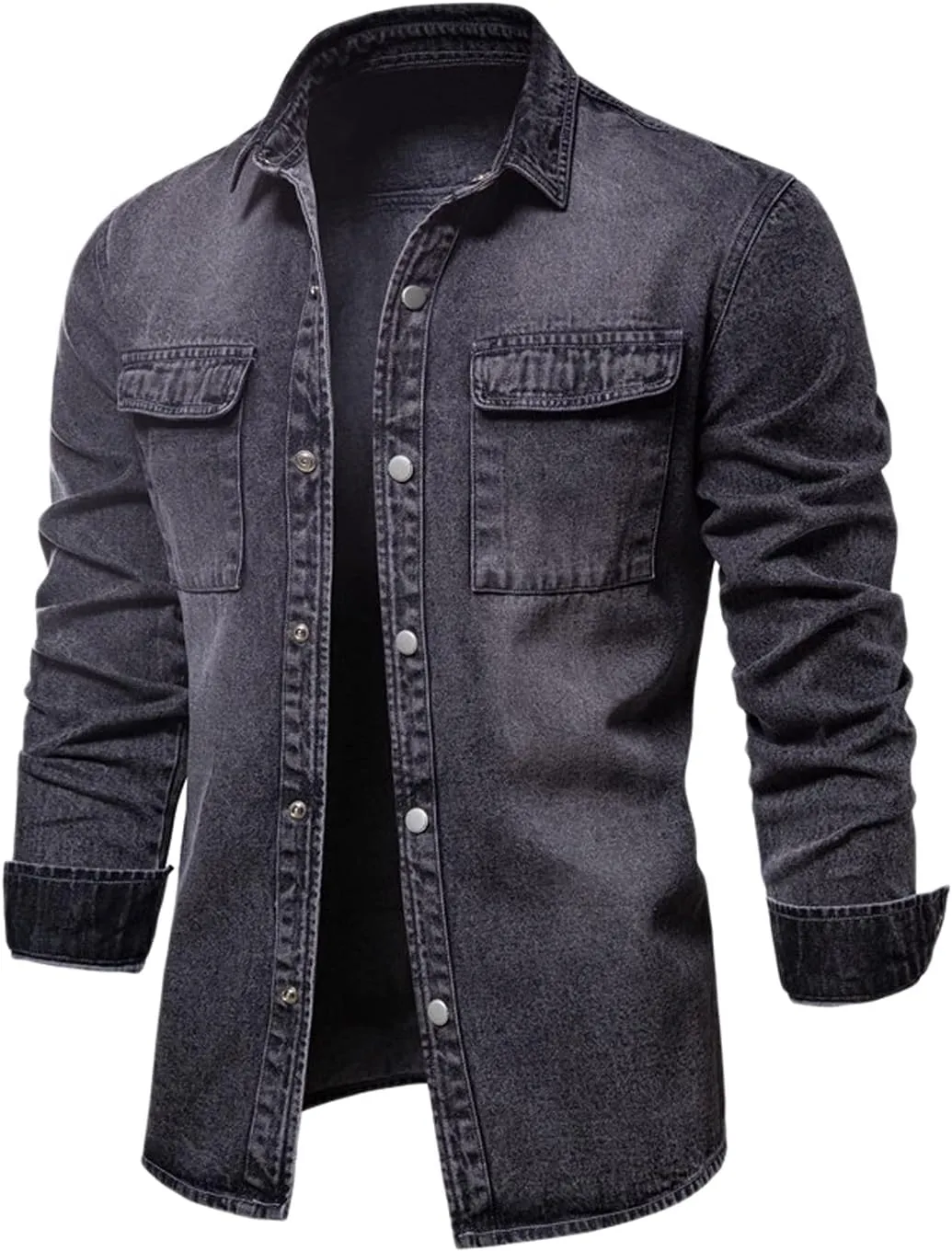 chouyatou Men's Casual Long Sleeve Button Up Cowboy Weatern Distressed Denim Work Shirt