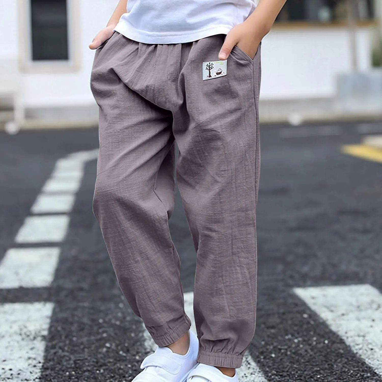 Cotton Girls Casual Jogger Pants with Pockets Comfortable Elastic Waist Sweatpants for Kids Activewear