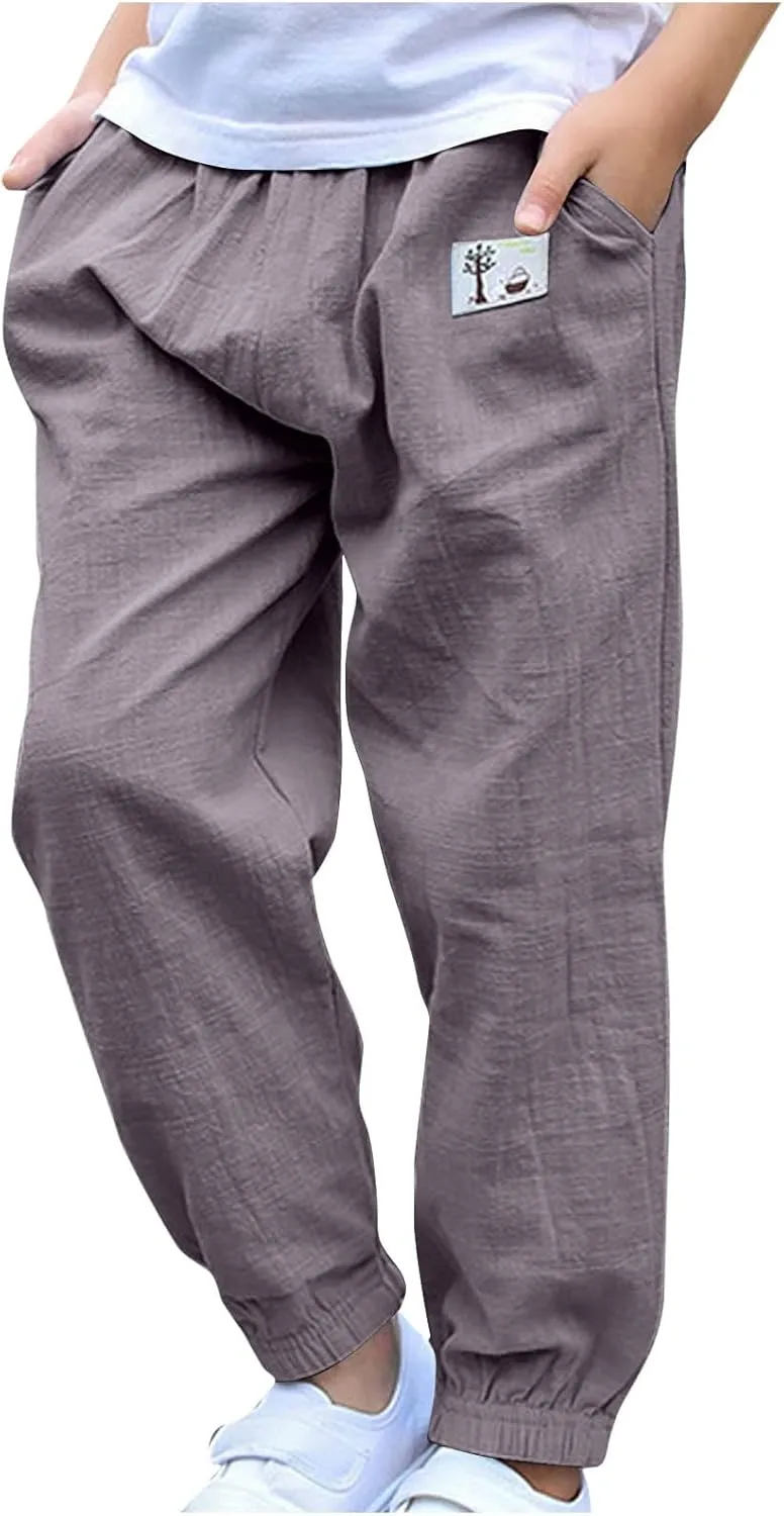 Cotton Girls Casual Jogger Pants with Pockets Comfortable Elastic Waist Sweatpants for Kids Activewear