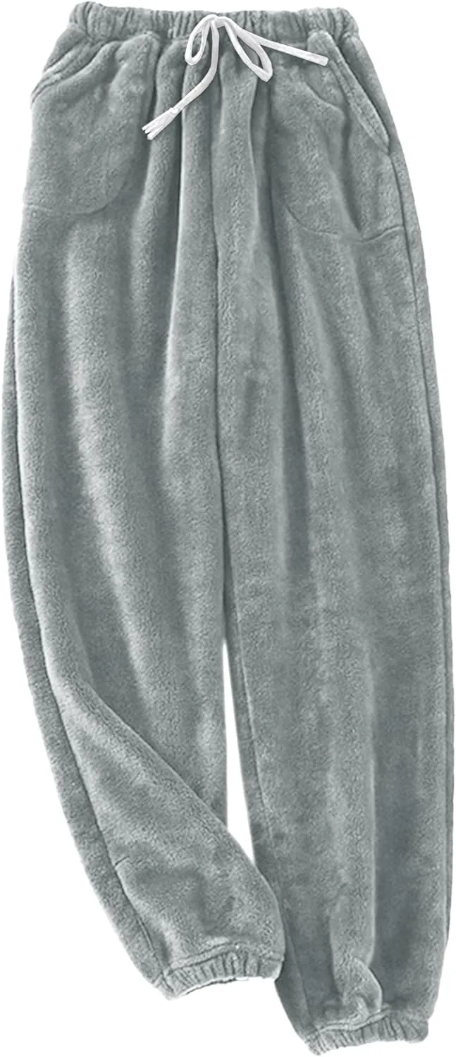 Cromoncent Mens Plush Warm Lounge Pj Pants Thickened Fleece Pajama Jogger Pants with Pockets Sleepwear