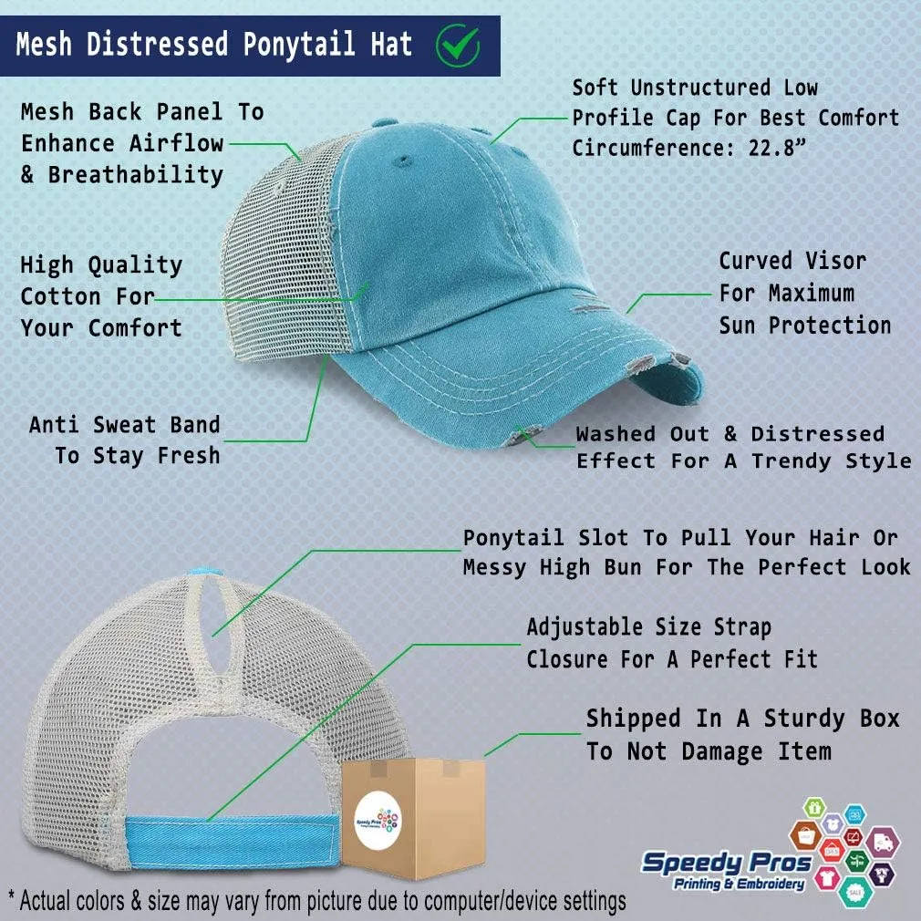 Custom Womens Ponytail Cap Dragonfly Embroidery Cotton Distressed Trucker Hats