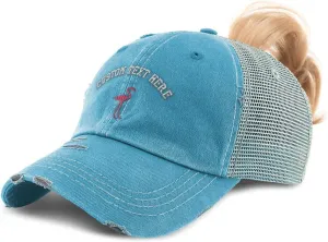 Custom Womens Ponytail Cap Flamingo A Embroidery Cotton Strap Closure