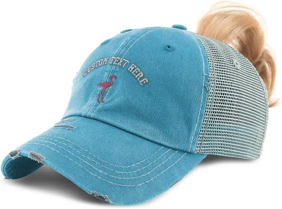 Custom Womens Ponytail Cap Flamingo A Embroidery Cotton Strap Closure