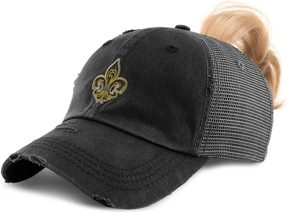 Custom Womens Ponytail Cap Fleur De Lis France French Embroidery Cotton