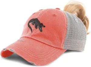 Custom Womens Ponytail Cap Gator Florida Swamp Embroidery Cotton Strap Closure