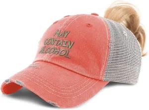 Custom Womens Ponytail Cap May Contain Alcohol Embroidery Cotton Strap Closure