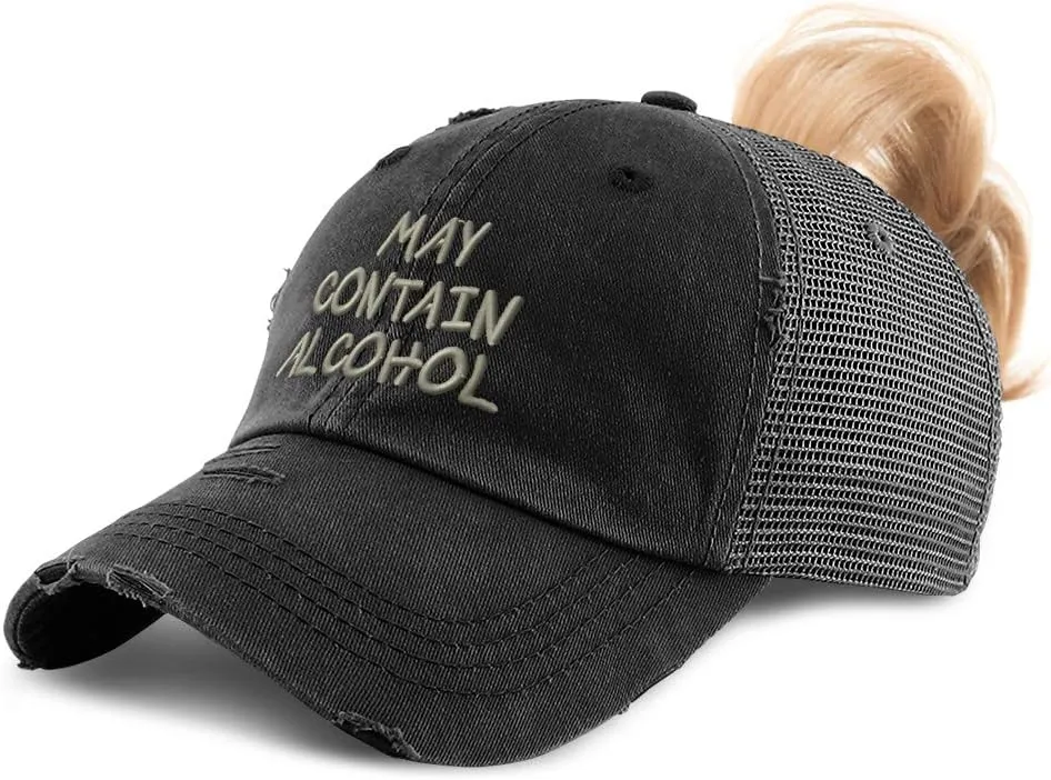 Custom Womens Ponytail Cap May Contain Alcohol Embroidery Cotton Strap Closure