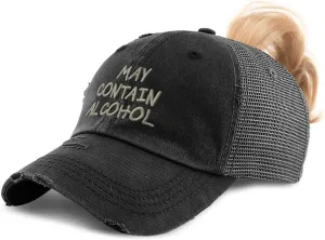 Custom Womens Ponytail Cap May Contain Alcohol Embroidery Cotton Strap Closure