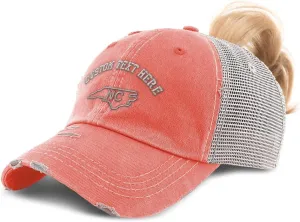 Custom Womens Ponytail Cap North Carolina State Map Nc Embroidery Cotton
