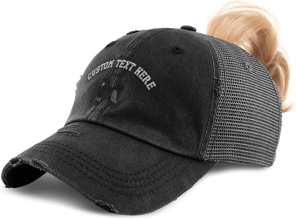 Custom Womens Ponytail Cap Poodle Black Embroidery Cotton Strap Closure