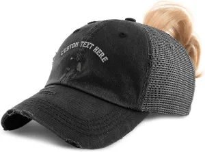 Custom Womens Ponytail Cap Poodle Black Embroidery Cotton Strap Closure