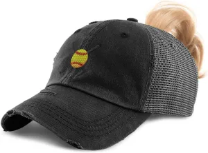 Custom Womens Ponytail Cap Softball Sports E Embroidery Cotton Strap Closure