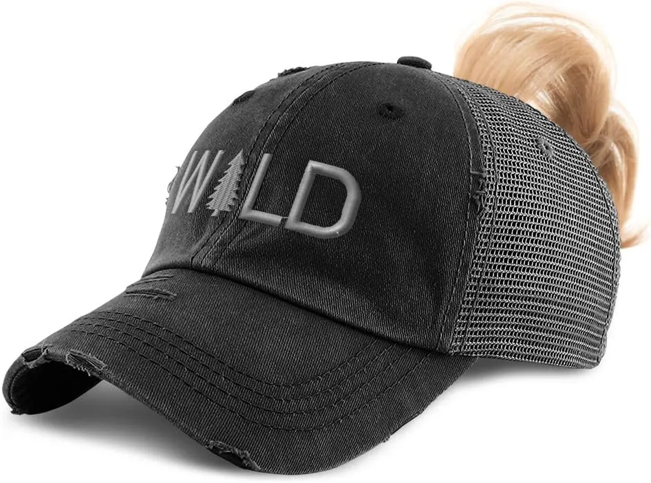 Custom Womens Ponytail Cap Wild Word with Pine Tree C Embroidery Cotton