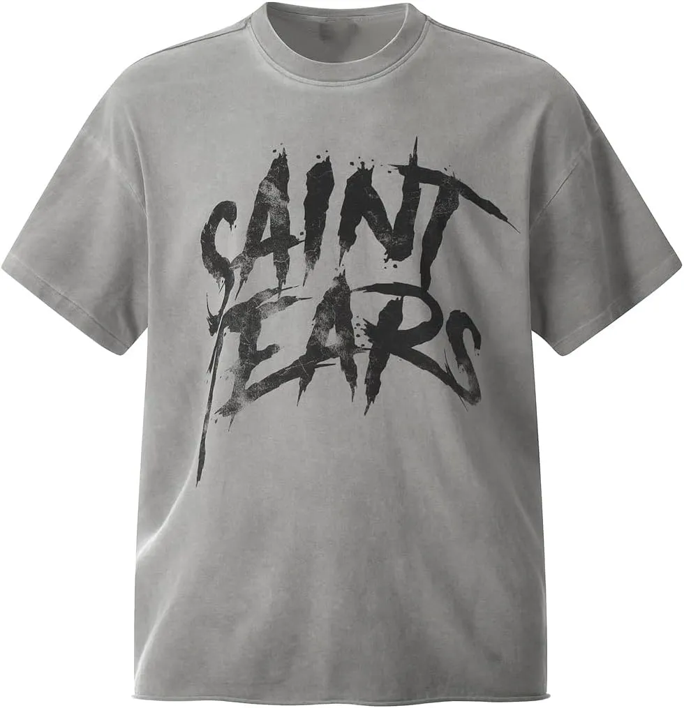 DONCARE Faith Creative Printed Vintage Western Washed Round Neck Pullover Short Sleeve Unisex T-Shirt Black