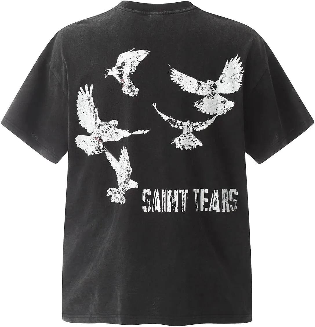 DONCARE Faith Creative Printed Vintage Western Washed Round Neck Pullover Short Sleeve Unisex T-Shirt Black