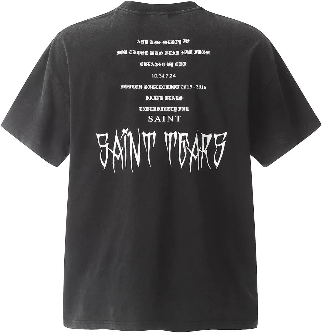 DONCARE Faith Creative Printed Vintage Western Washed Round Neck Pullover Short Sleeve Unisex T-Shirt Black