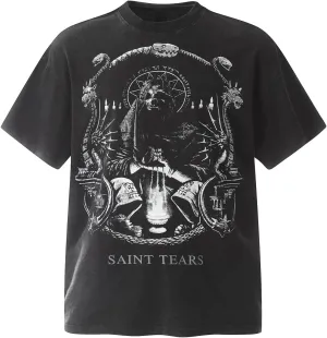 DONCARE Faith Creative Printed Vintage Western Washed Round Neck Pullover Short Sleeve Unisex T-Shirt Black