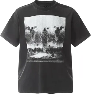 DONCARE Faith Creative Printed Vintage Western Washed Round Neck Pullover Short Sleeve Unisex T-Shirt Black