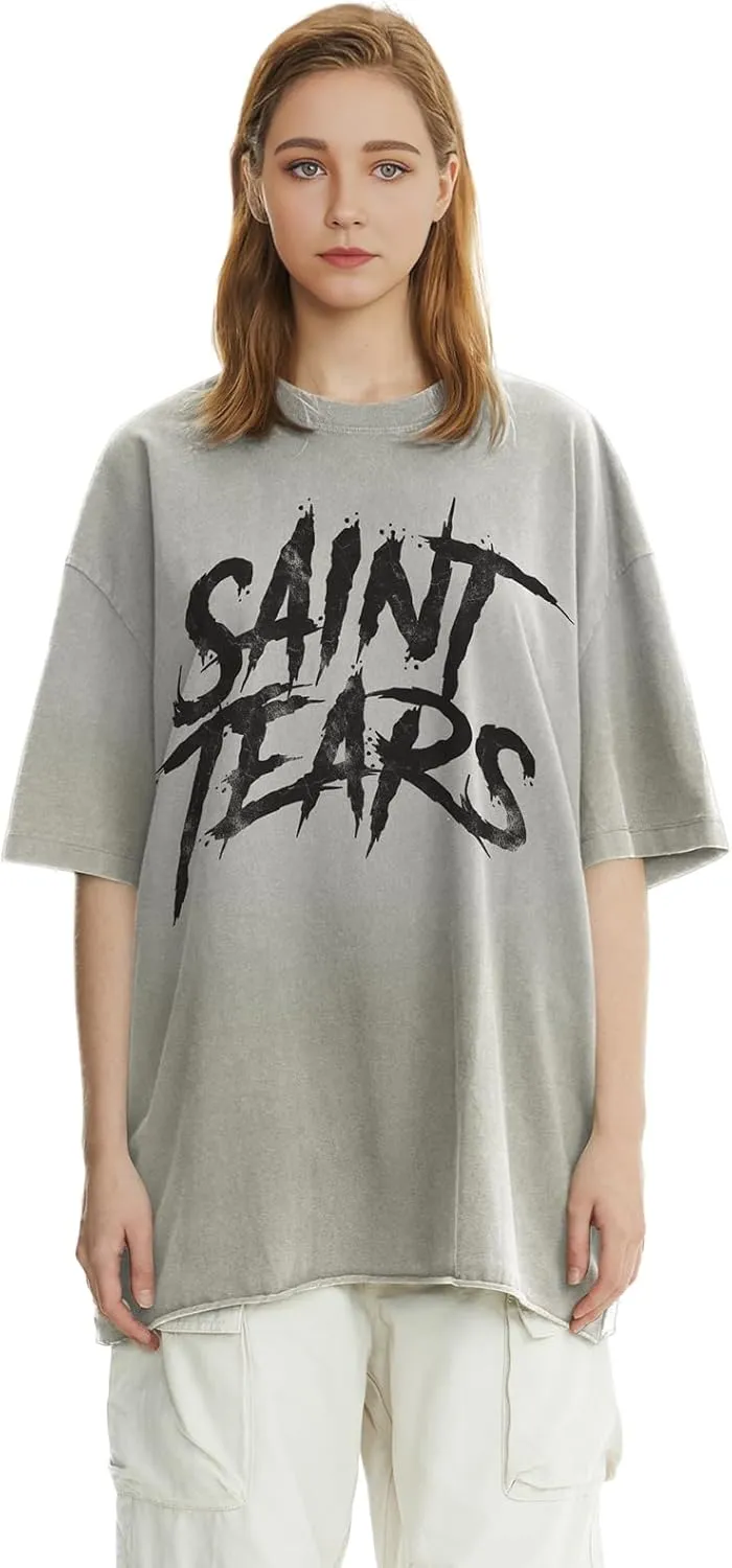 DONCARE Faith Creative Printed Vintage Western Washed Round Neck Pullover Short Sleeve Unisex T-Shirt Black