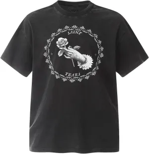 DONCARE Faith Creative Printed Vintage Western Washed Round Neck Pullover Short Sleeve Unisex T-Shirt Black