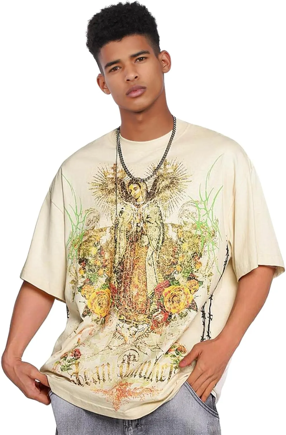 DONCARE "Saint Men's Round Neck Heavyweight Short Sleeve Spring Summer CasualT-Shirts