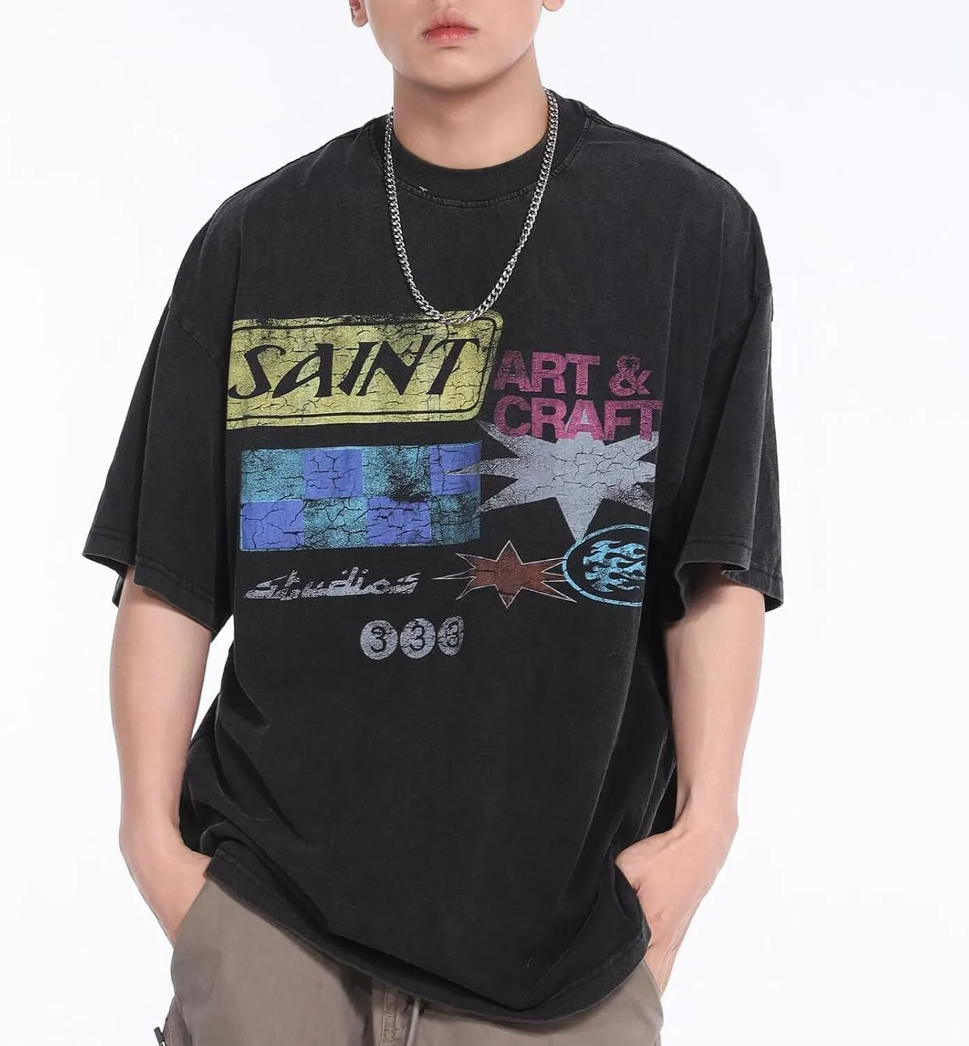 DONCARE "Saint Men's Round Neck Heavyweight Short Sleeve Spring Summer CasualT-Shirts
